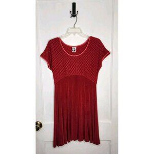 Vtg 90s Red Skater Dress Womens Size Large Short Sleeve Zanoni by Jalate Slinky